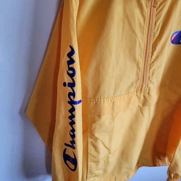 CHAMPION Wind Breaker Jacket Pockets Hood Yellow Small - Picture 2 of 14